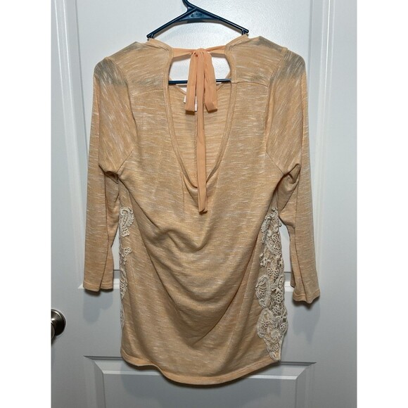 Charming Charlies Peach Top Large Lace Tie Long Sleeve Blouse Shirt L Flowy - Picture 4 of 9
